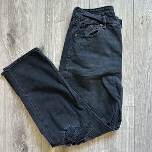 American Eagle - Black straight leg jeans with distressed hem